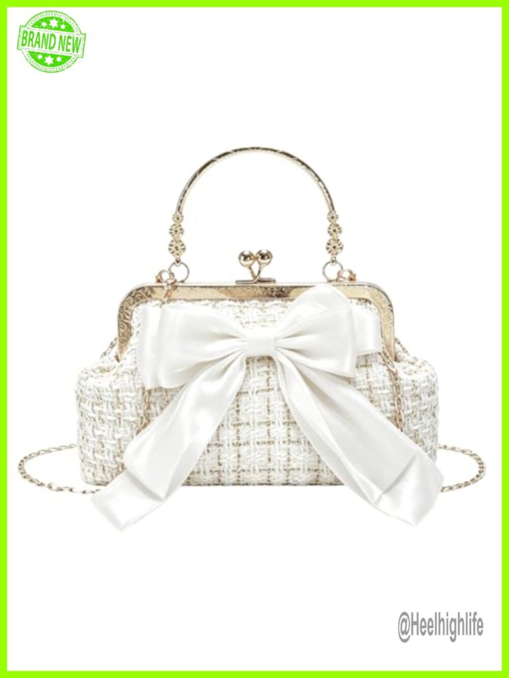 Vintage Bow Purse Ornate Top Handle Detachable Chain Strap Shoulder Bag
